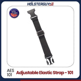 Adjustable elastic strap 101 with clip on a white background, featuring the Holsterguy logo.