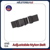 Black adjustable nylon belt ANB-104 with silver buckle on a white background, featuring the Hölsterguy brand.