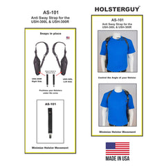 HolsterGuy AS-101 anti-sway strap for USH-300L & USH-300R with product details and usage instructions.