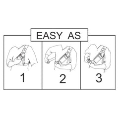 Step-by-step illustration showing how to use a seat belt with 'EASY AS' text above.