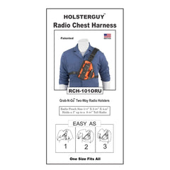 HolsterGuy Radio Chest Harness 101ORU packaging with a mannequin wearing the harness.