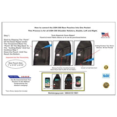 Instructions for converting USH-300 rear pouches into one pocket using a pouch seam ripper SRT-101 with diagrams and text.