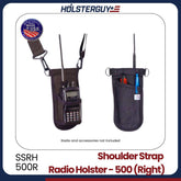 Radio holster with shoulder strap (right) SSRH-500R and accessories on a white background, featuring Holsterguy branding.