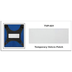Temporary Velcro Patch with blue background and TVP-601 label