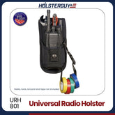 HolsterGuy Universal Radio Holster URH-801 with radio and tools on a white background