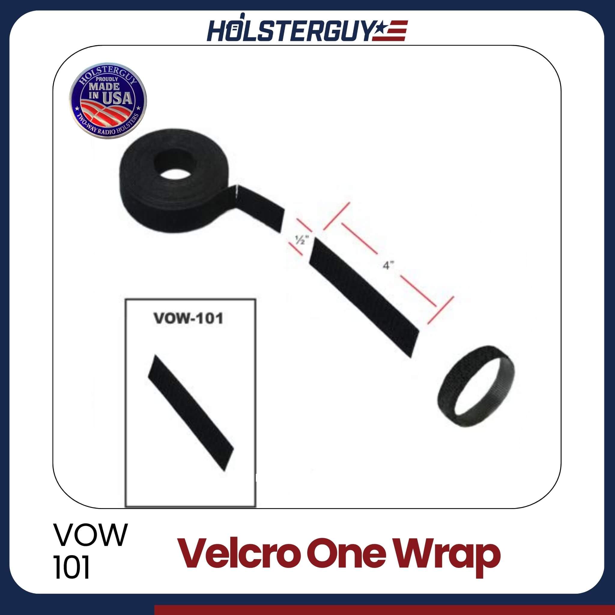 Velcro One Wrap VOW-101 product with dimensions and Hölsterguy branding on a white background