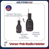HolsterGuy Versa-Pak Radio Holster VP-5 with features highlighted on a white background
