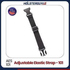 Adjustable elastic strap 101 with clip on a white background, featuring the Holsterguy logo.