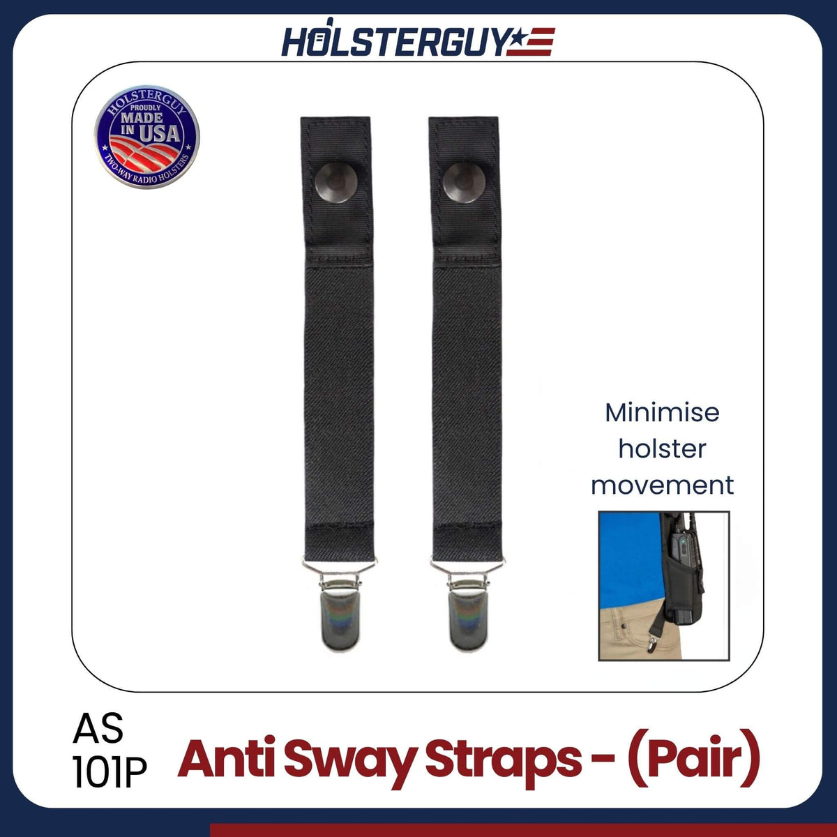 Anti-sway straps 101P with Holsterguy branding on a white background