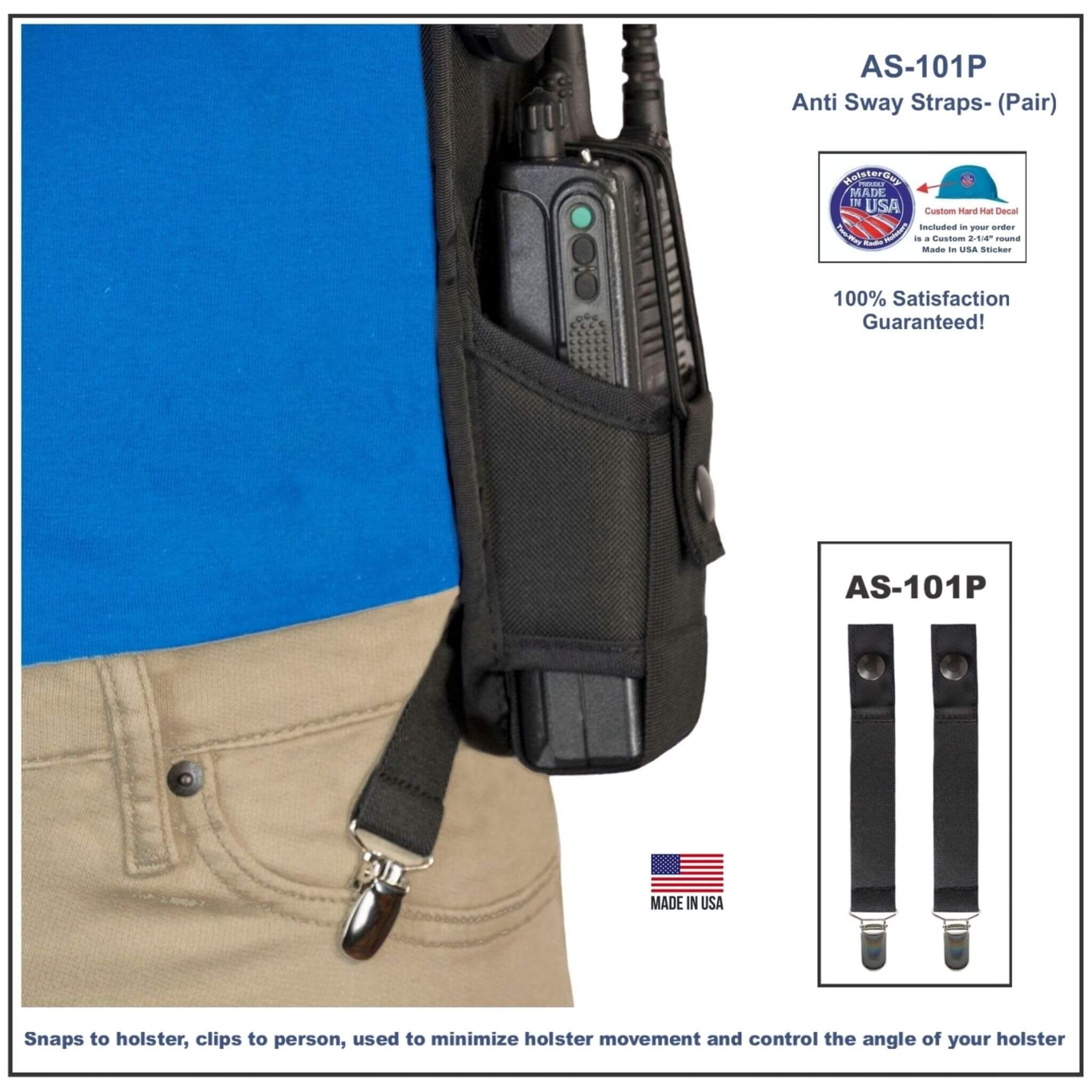Anti-sway straps (pair) 101P with holster on a blue background