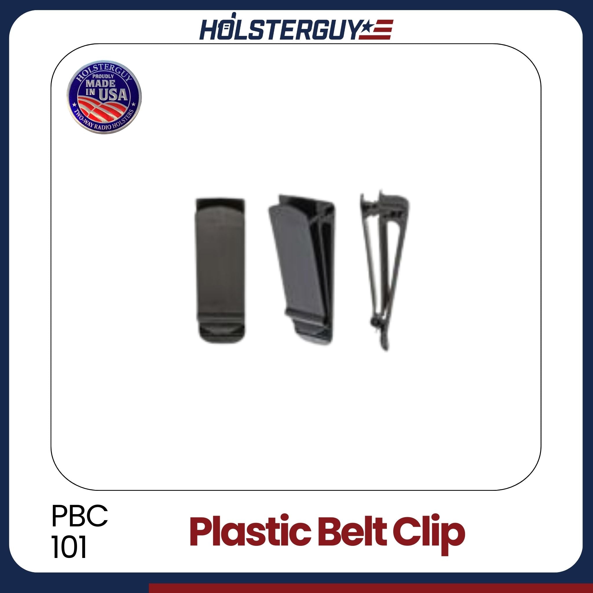 HolsterGuy plastic belt clip PBC-101 on a white background with brand logo.