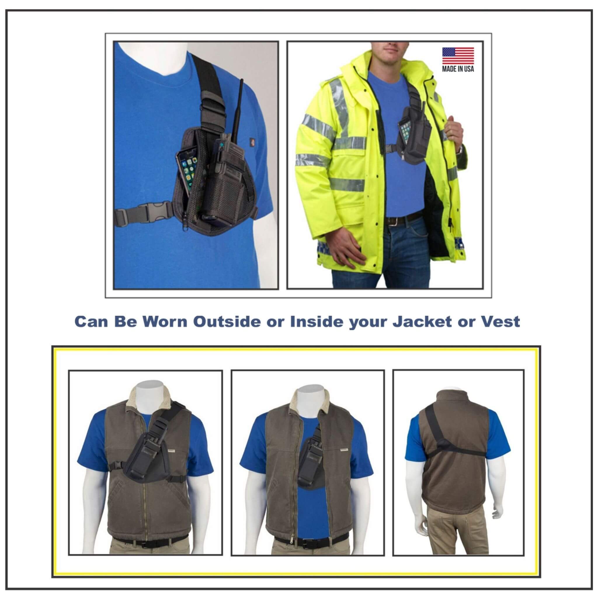 Product display of a tactical vest RCH-101M and jacket with various views on a white background.