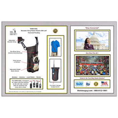 Product display with shoulder strap radio holder SSRH-500L and promotional text on a white background