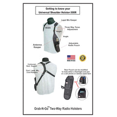 Diagram of a Universal Shoulder Holster-300R with labeled features on a white background.